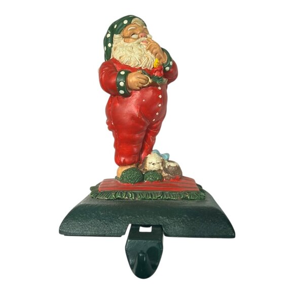 VNTG Cast Iron Santa Claus Stocking Holders With Globe & Gift Bag Made In Taiwan - Picture 7 of 12